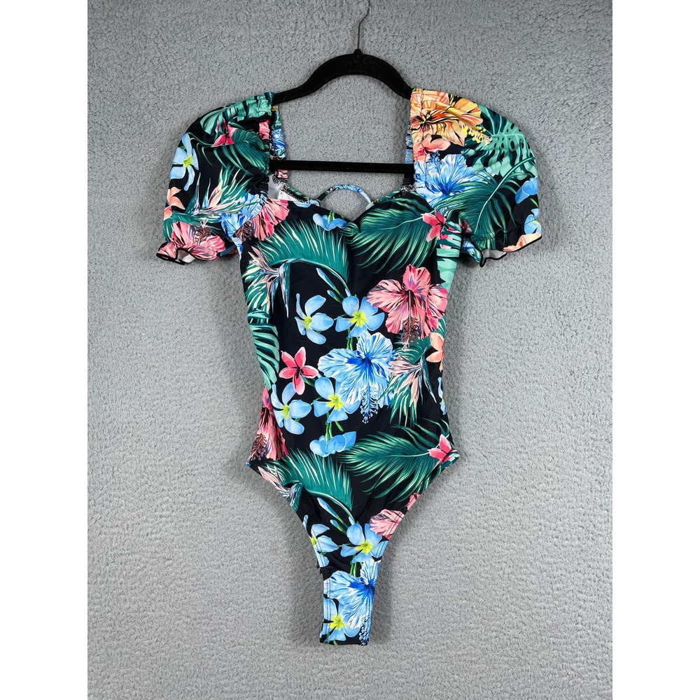 One piece swimsuit womens floral tropical print one piece with sleeves Size S